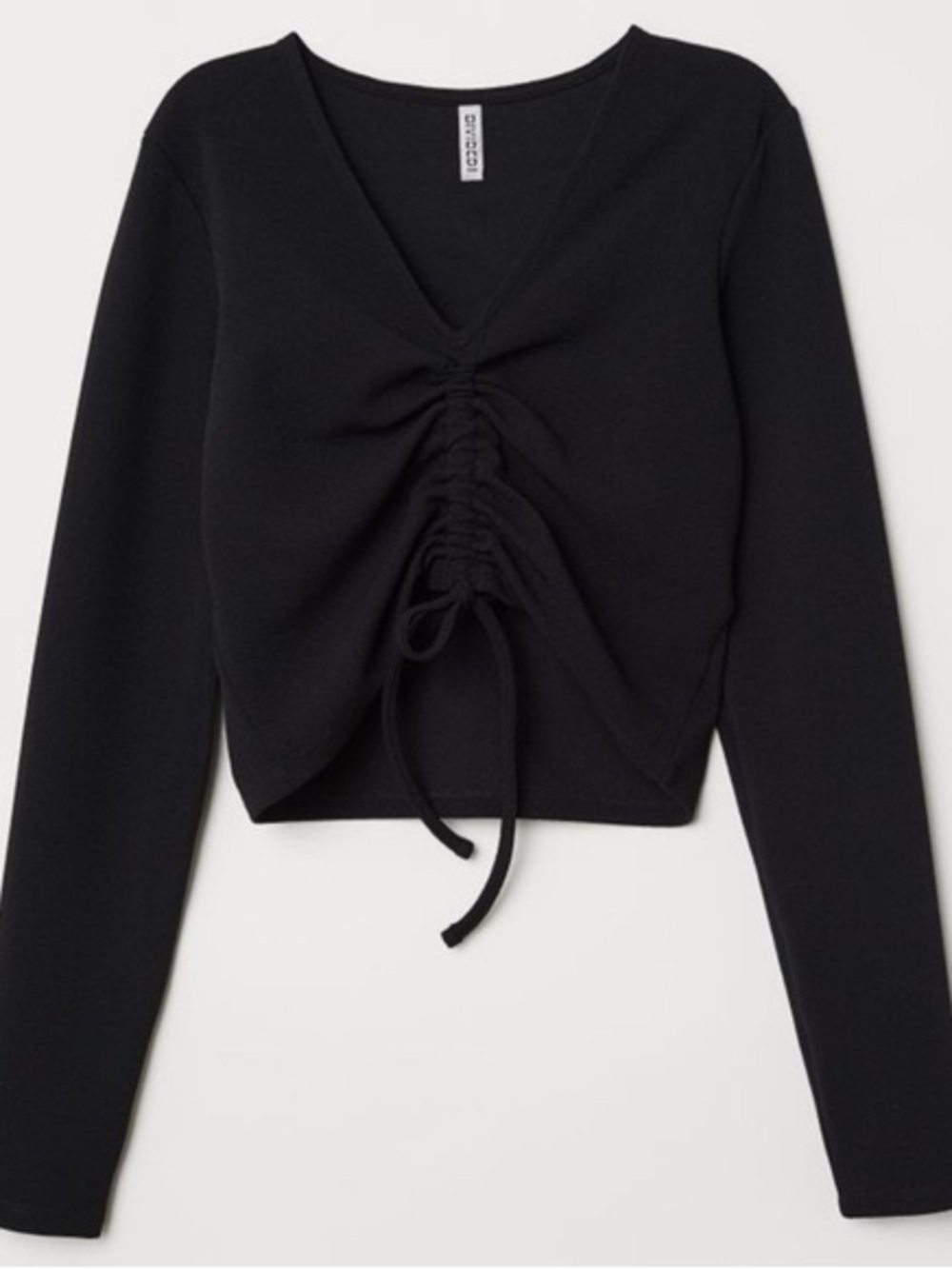 H&M Divided Black Ruched Drawstring Long Sleeve Top